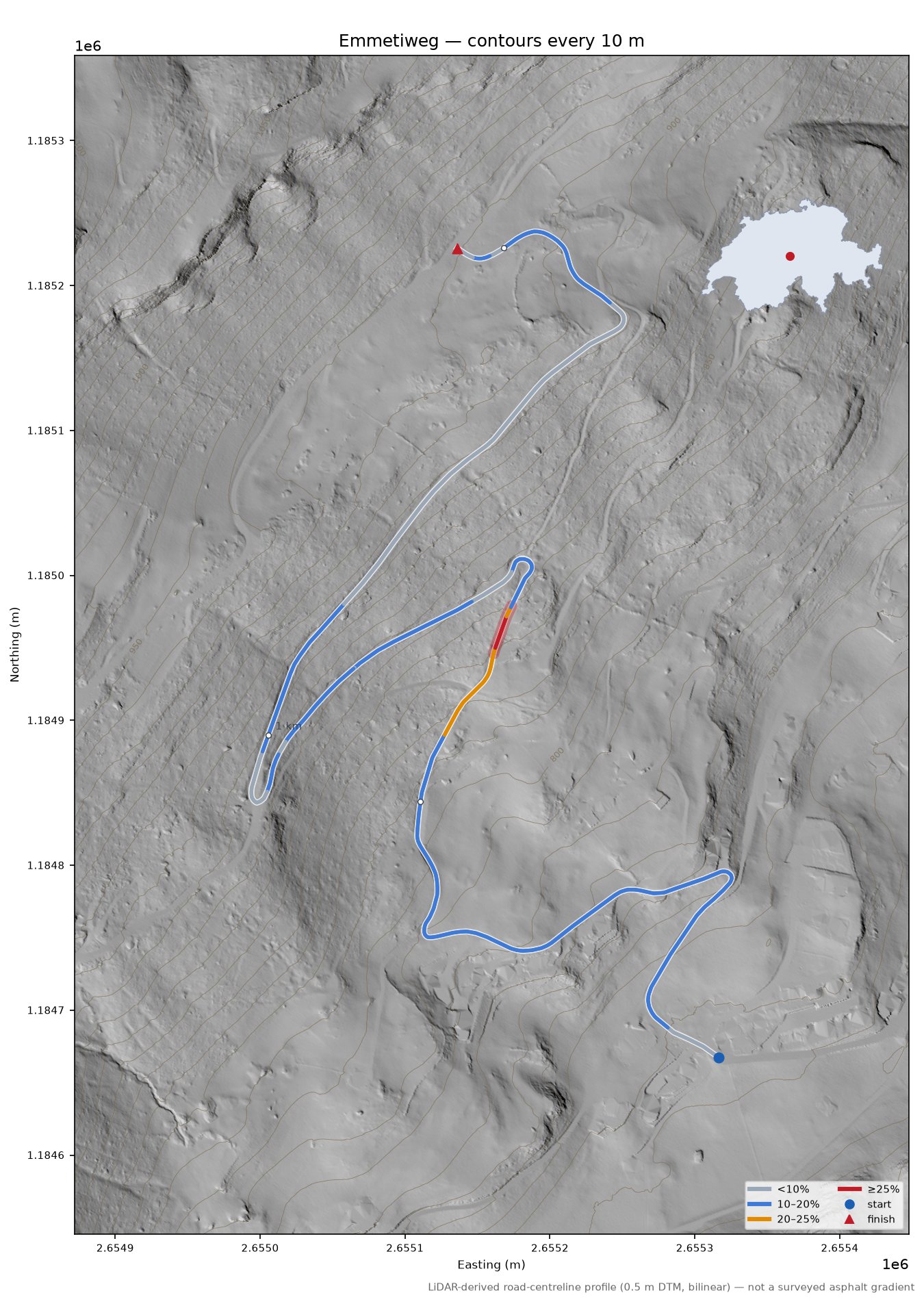 Emmetiweg LiDAR hillshade map with contours