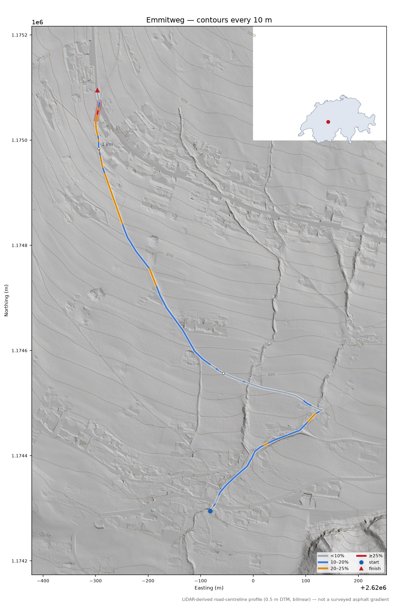 Emmitweg LiDAR hillshade map with contours