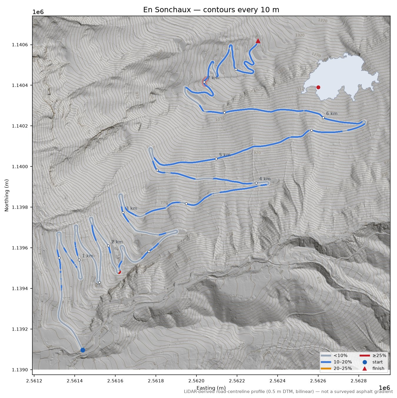 En Sonchaux LiDAR hillshade map with contours