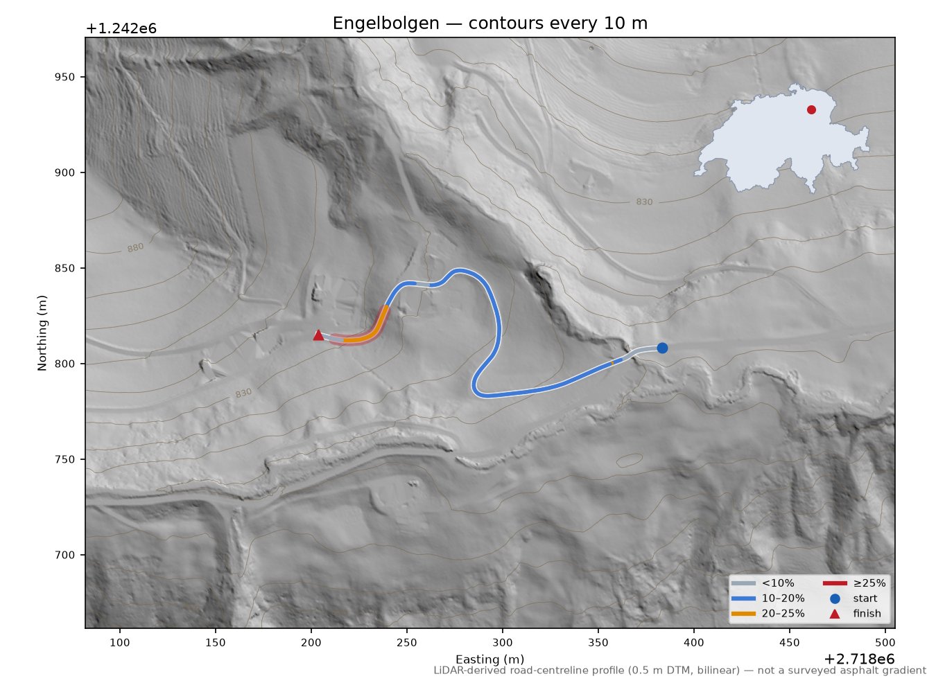 Engelbolgen LiDAR hillshade map with contours