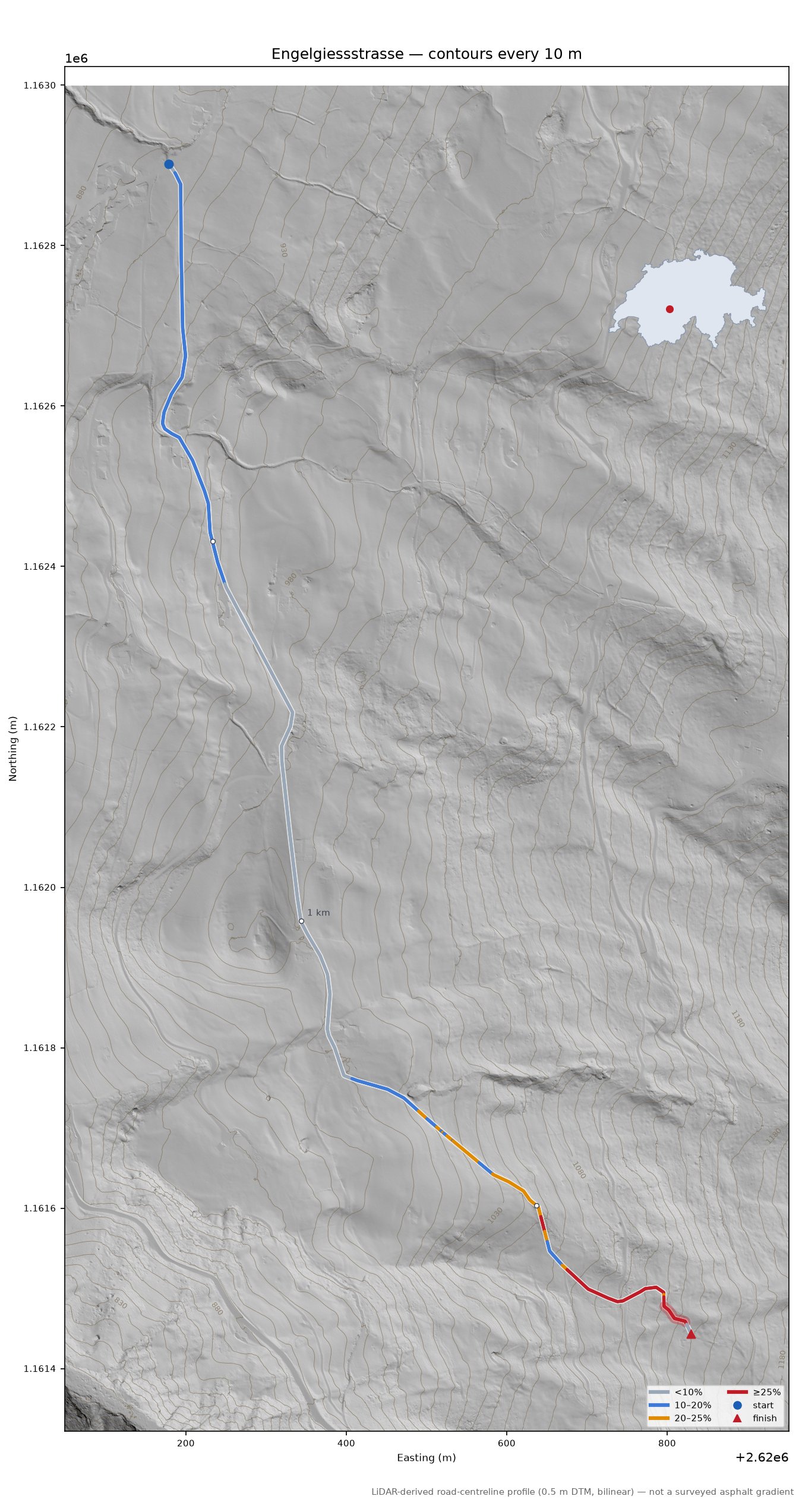Engelgiessstrasse LiDAR hillshade map with contours