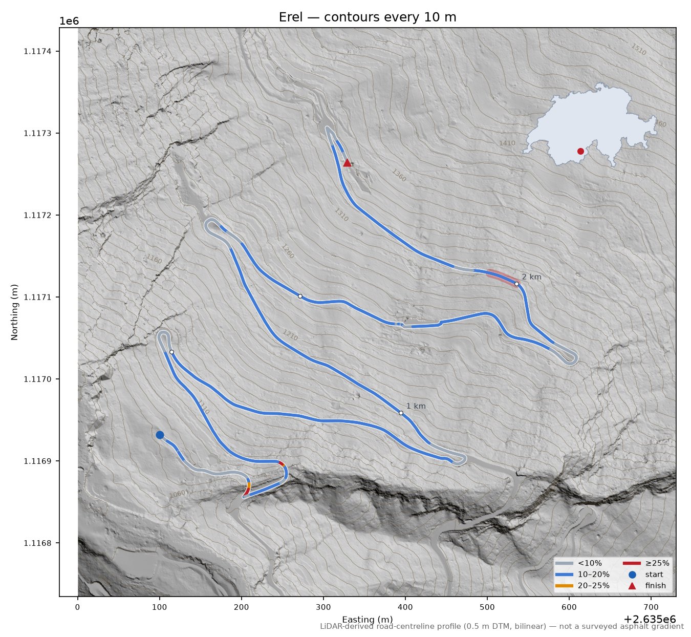 Erel LiDAR hillshade map with contours