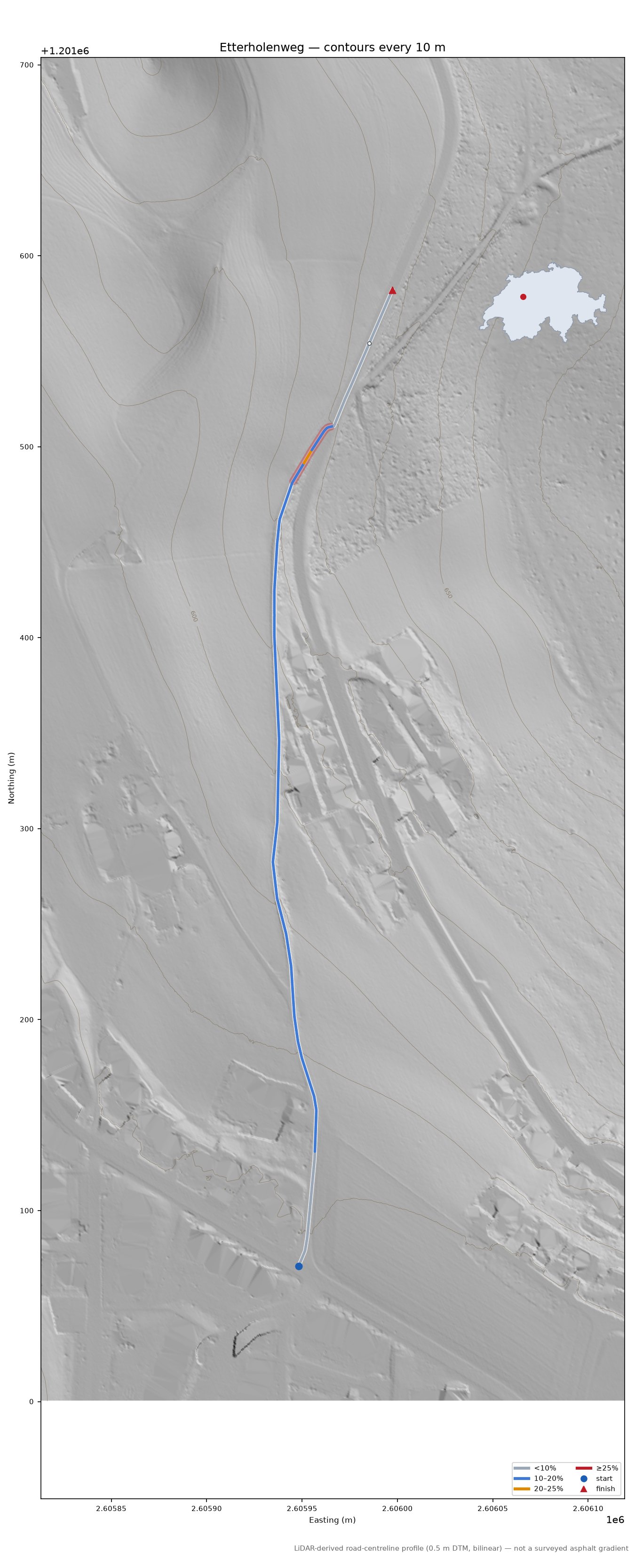 Etterholenweg LiDAR hillshade map with contours