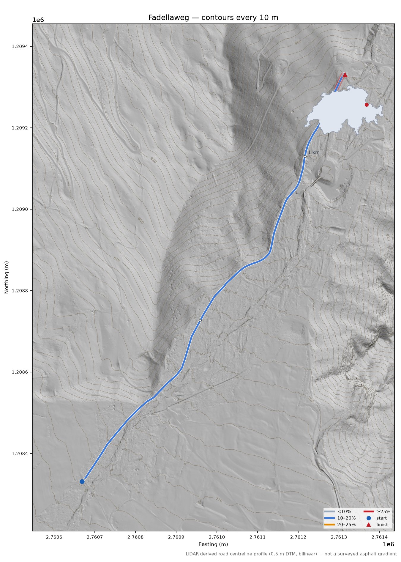 Fadellaweg LiDAR hillshade map with contours