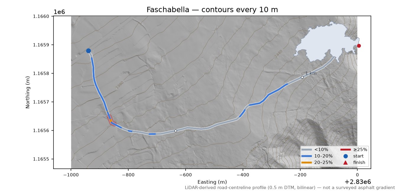 Faschabella LiDAR hillshade map with contours