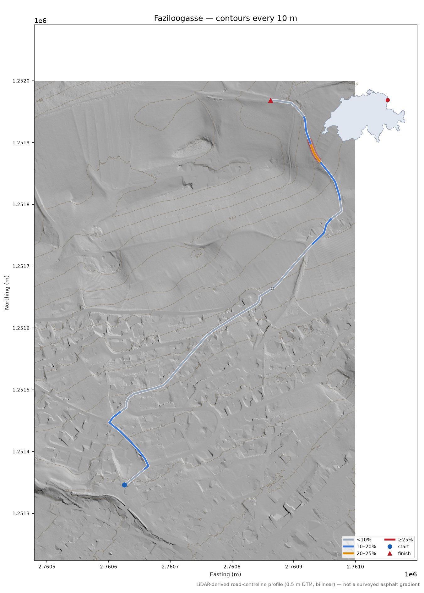 Faziloogasse LiDAR hillshade map with contours