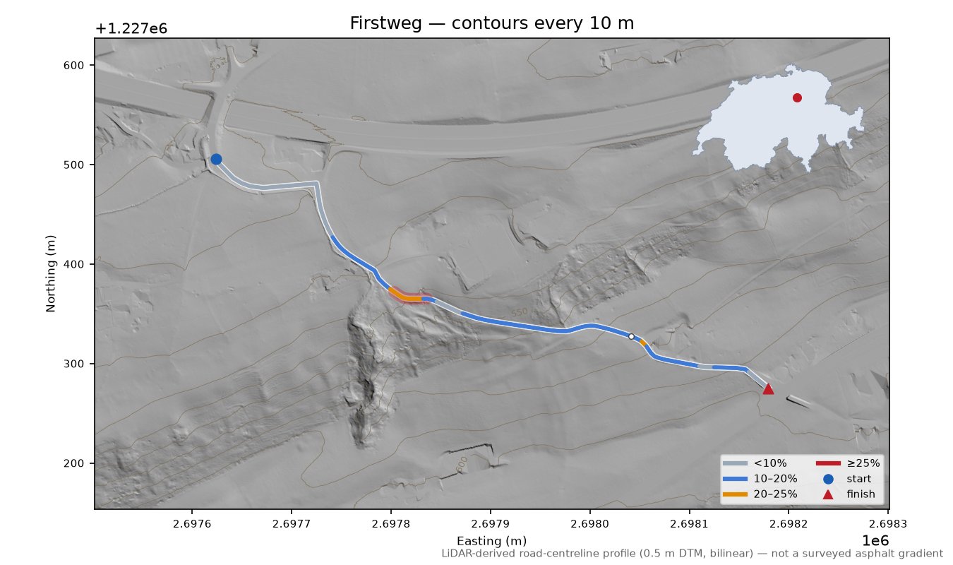 Firstweg LiDAR hillshade map with contours