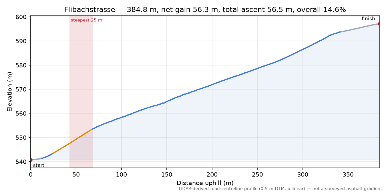 Flibachstrasse elevation profile