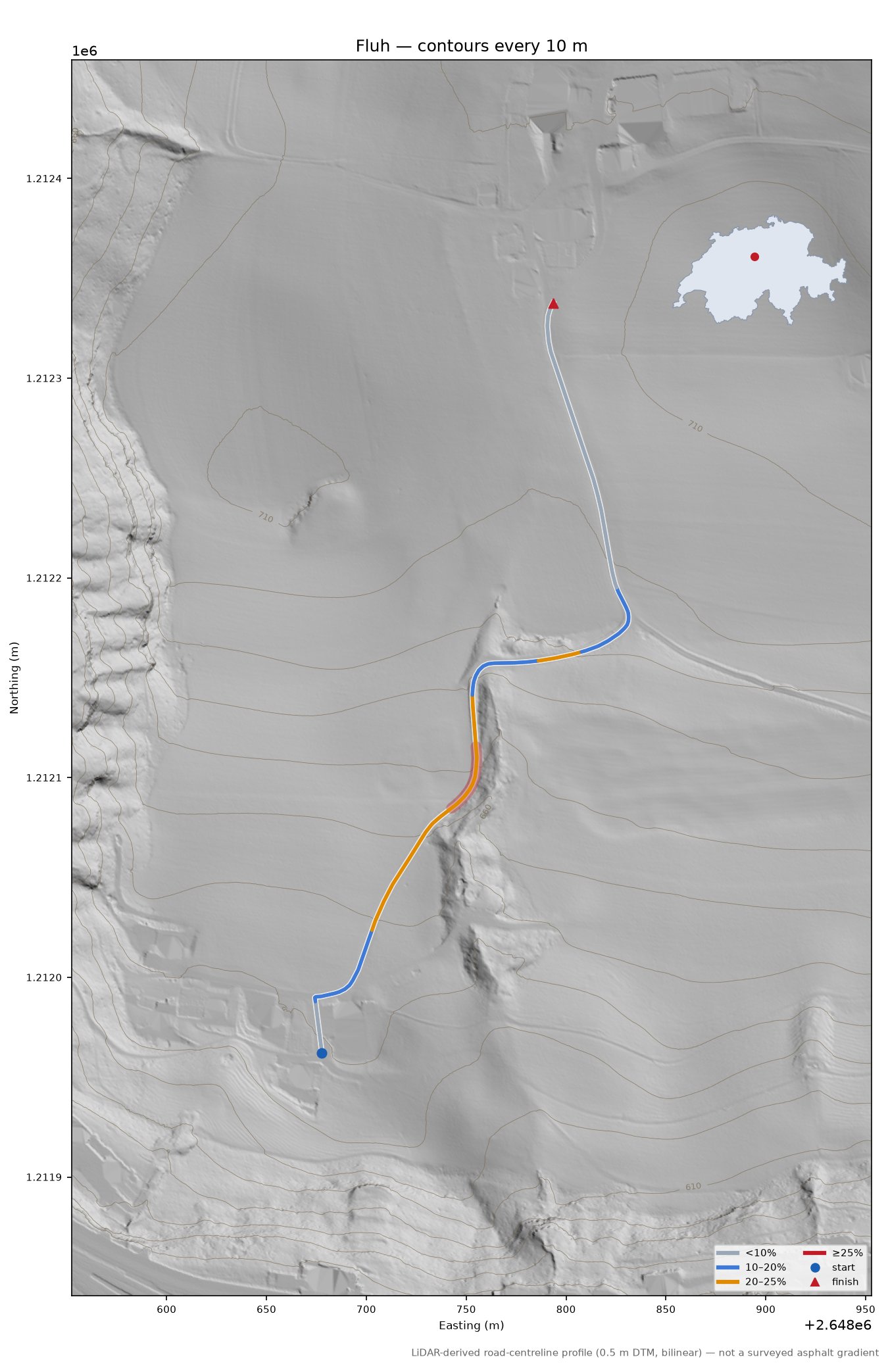 Fluh LiDAR hillshade map with contours