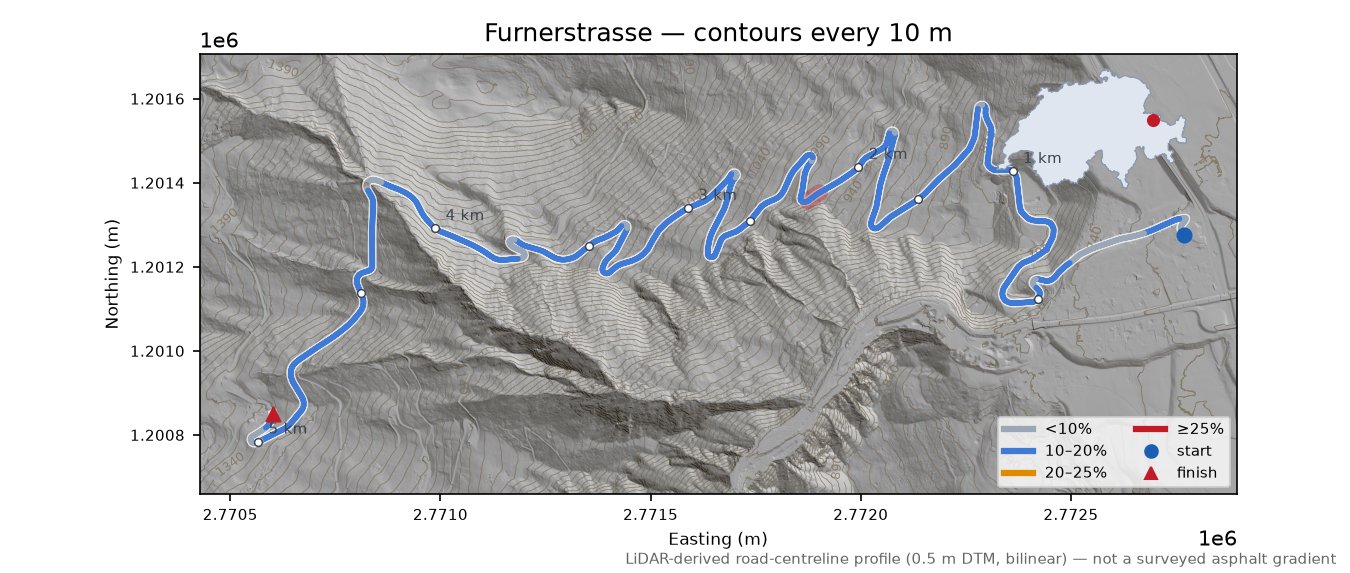 Furnerstrasse LiDAR hillshade map with contours