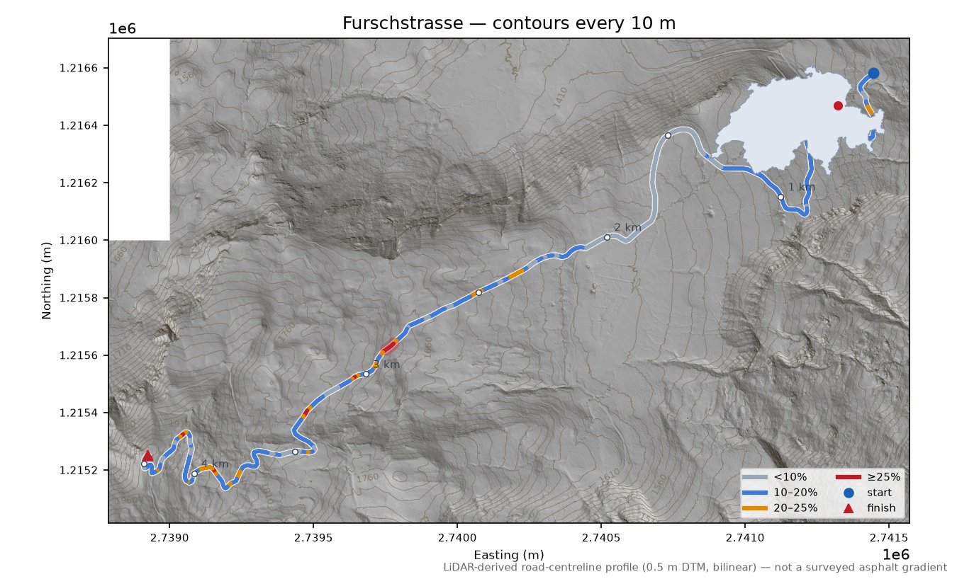 Furschstrasse LiDAR hillshade map with contours