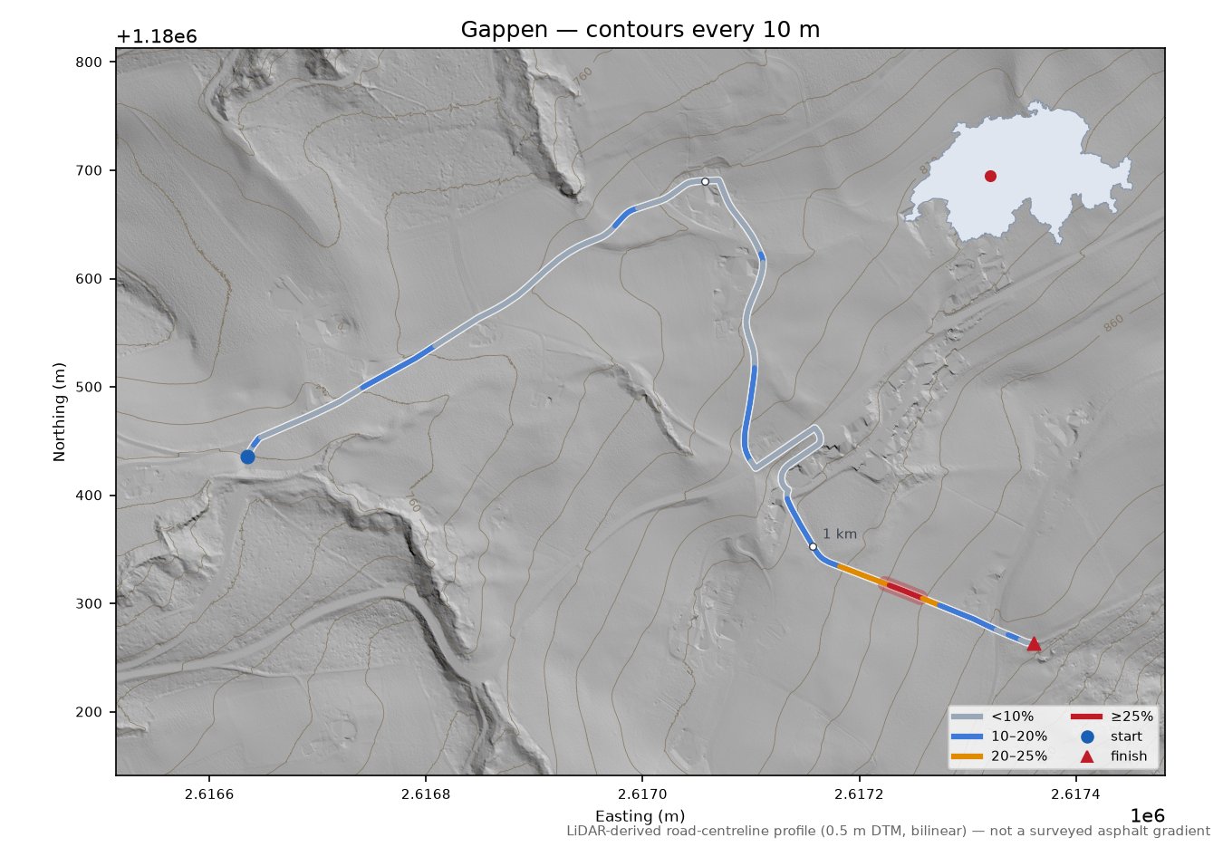 Gappen LiDAR hillshade map with contours