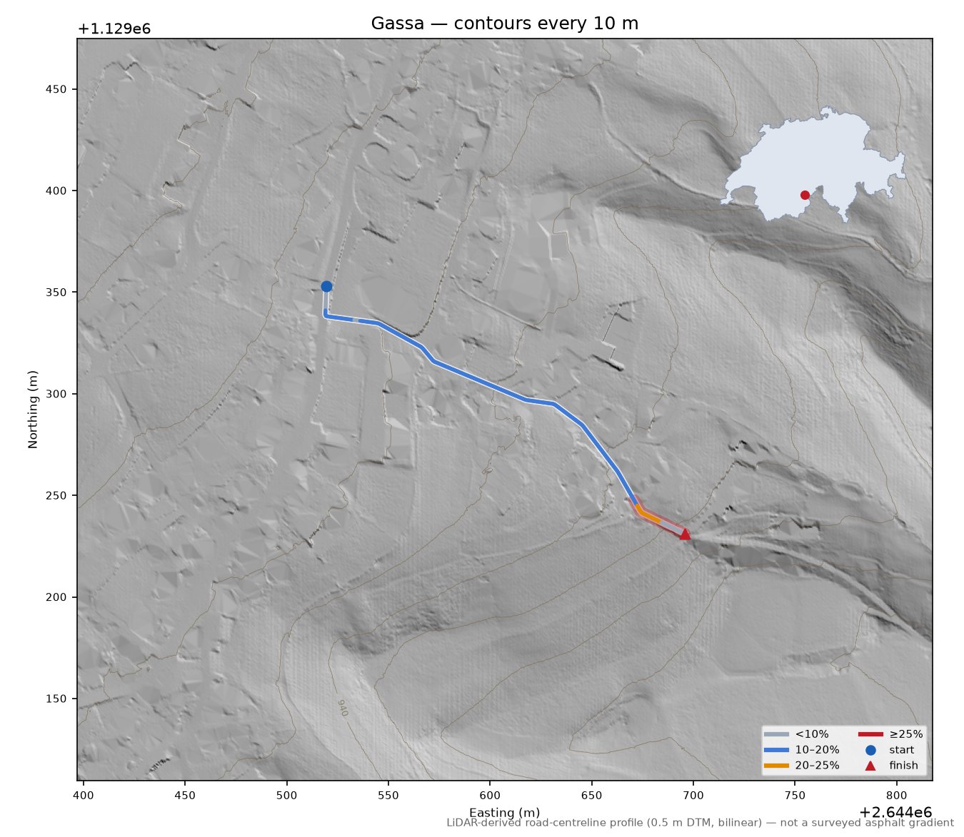 Gassa LiDAR hillshade map with contours