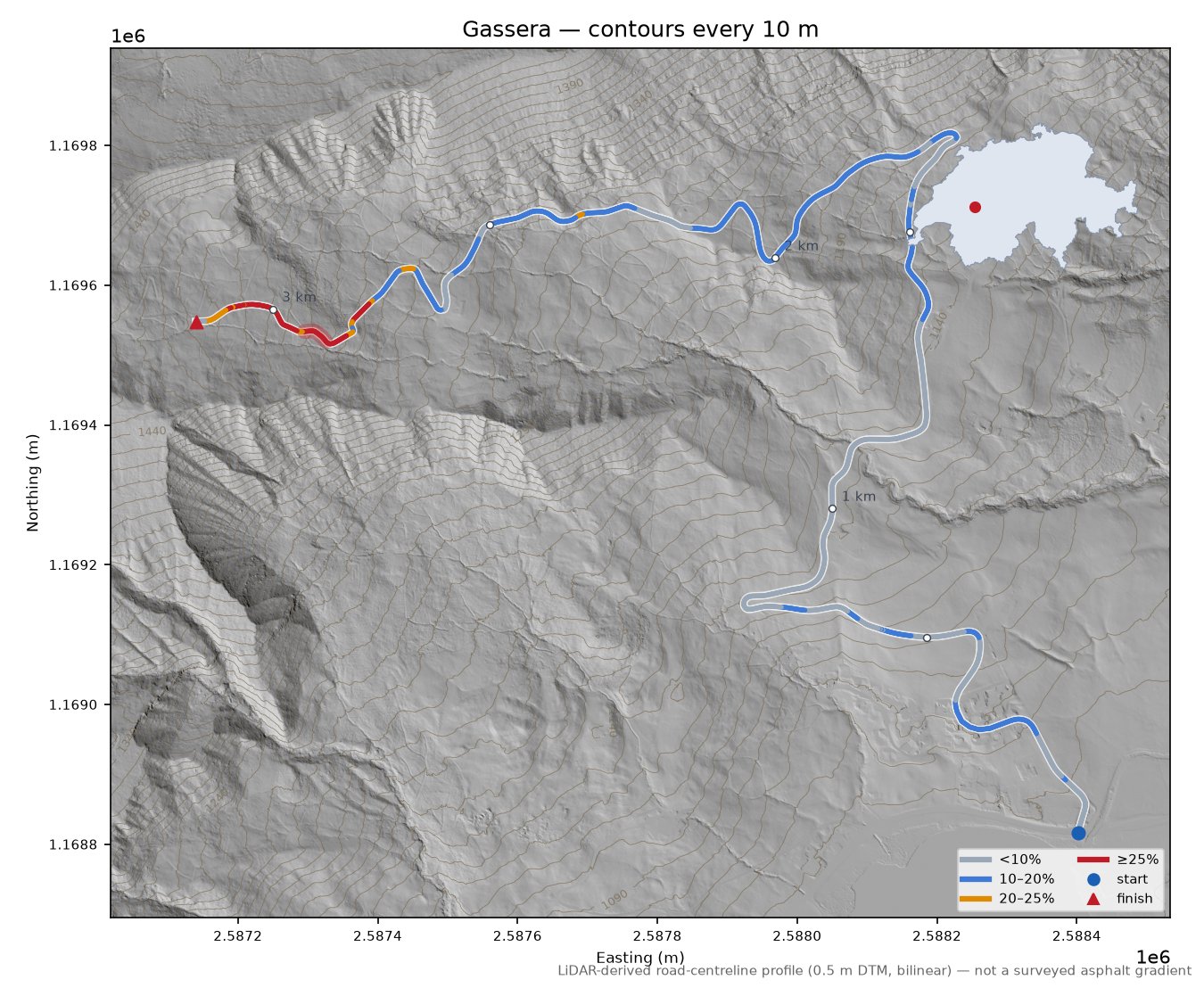 Gassera LiDAR hillshade map with contours