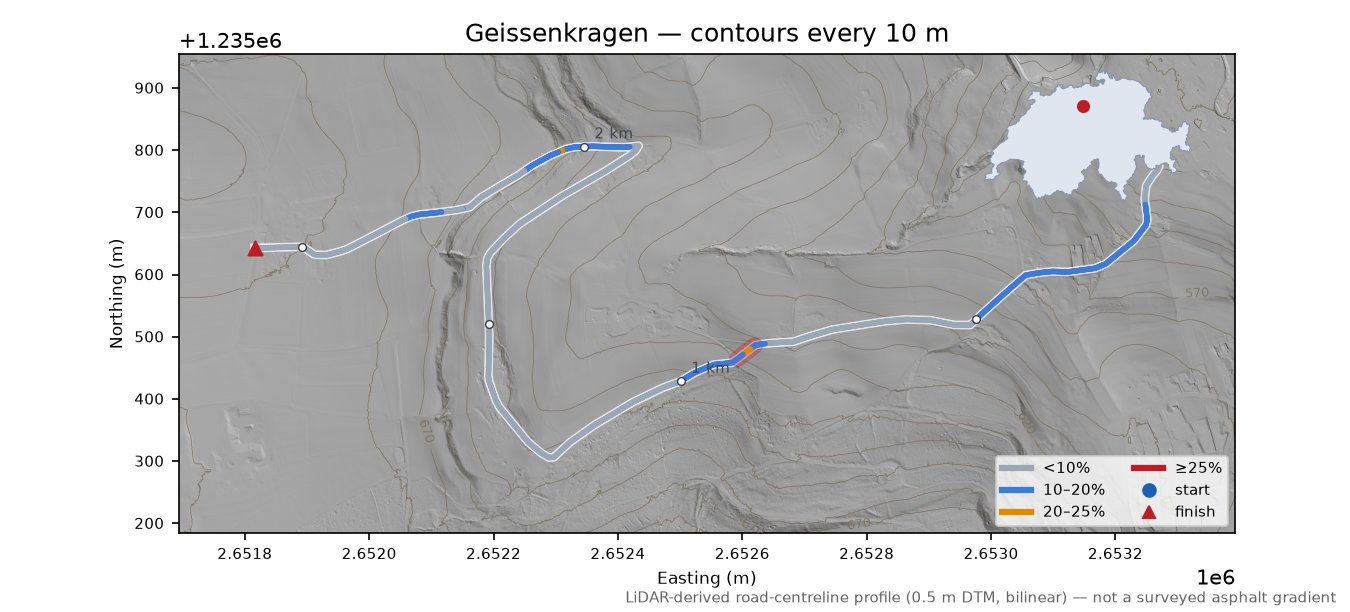 Geissenkragen LiDAR hillshade map with contours