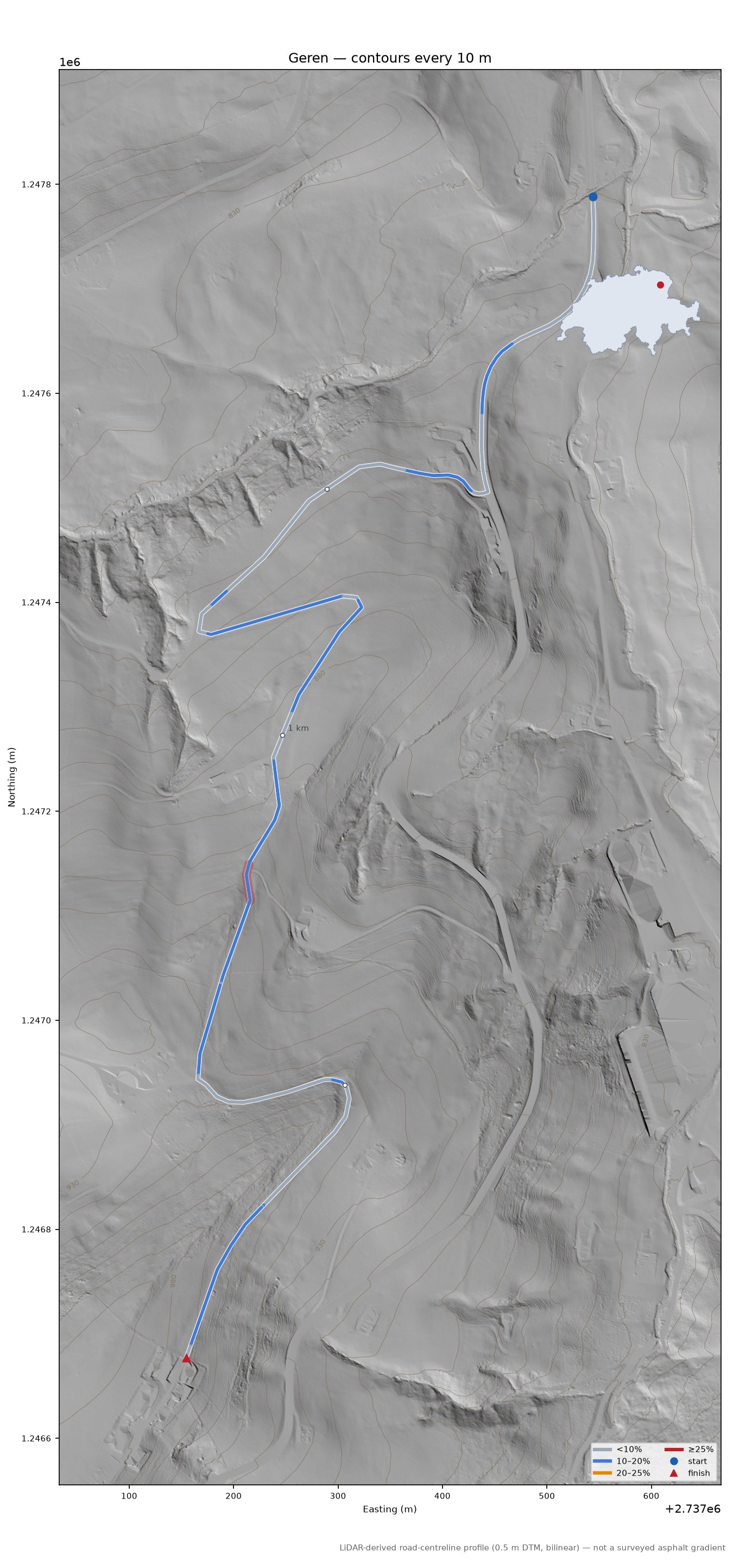 Geren LiDAR hillshade map with contours