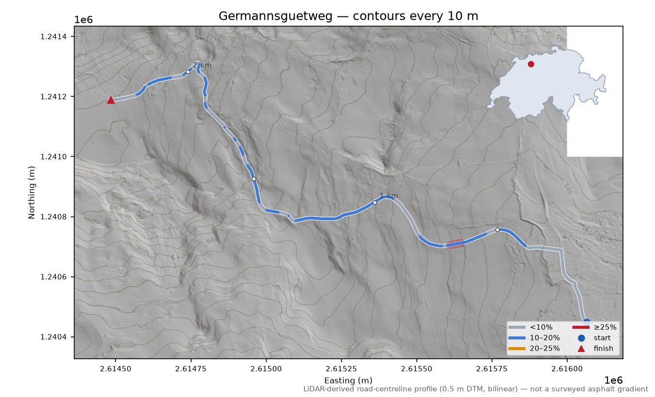 Germannsguetweg LiDAR hillshade map with contours