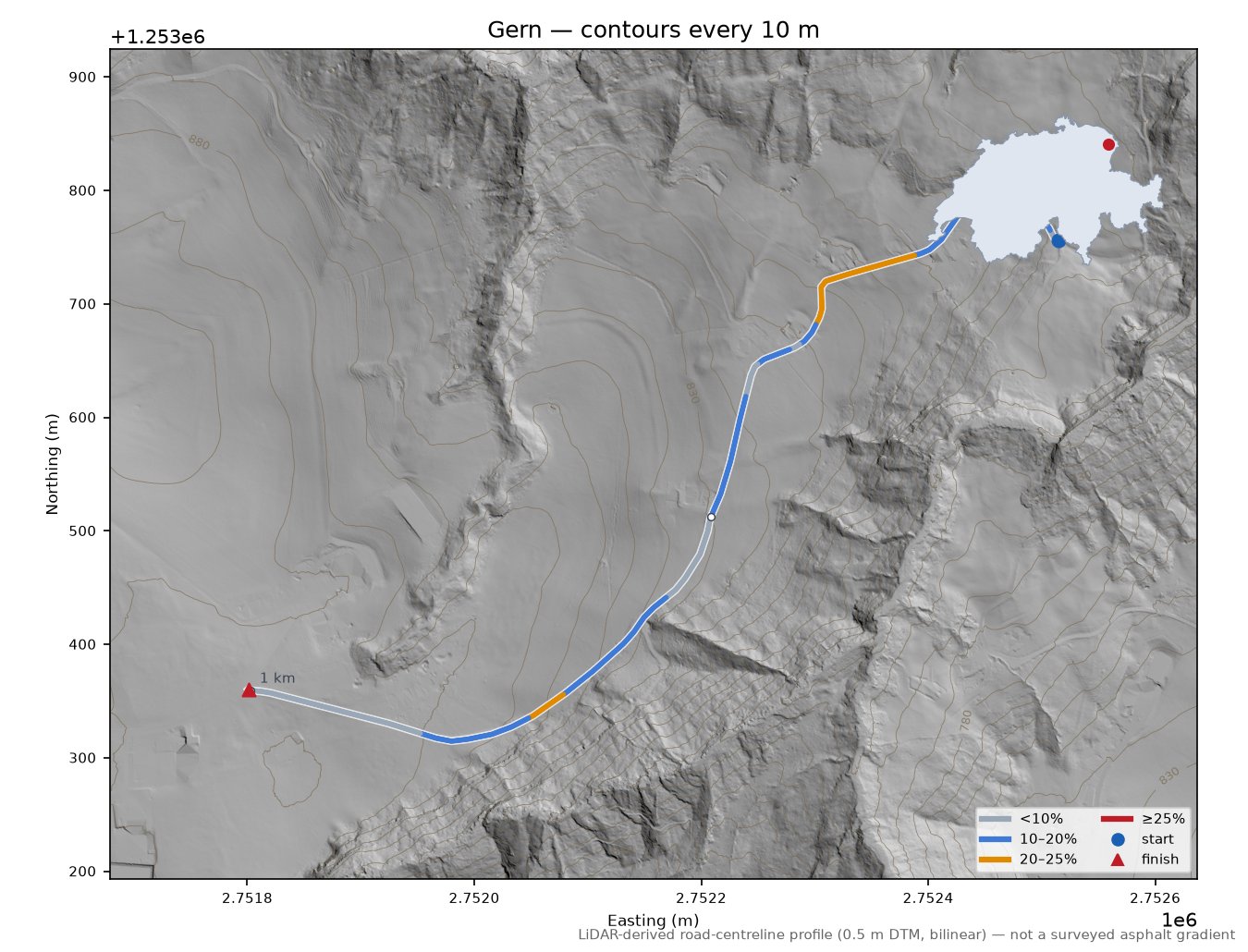 Gern LiDAR hillshade map with contours