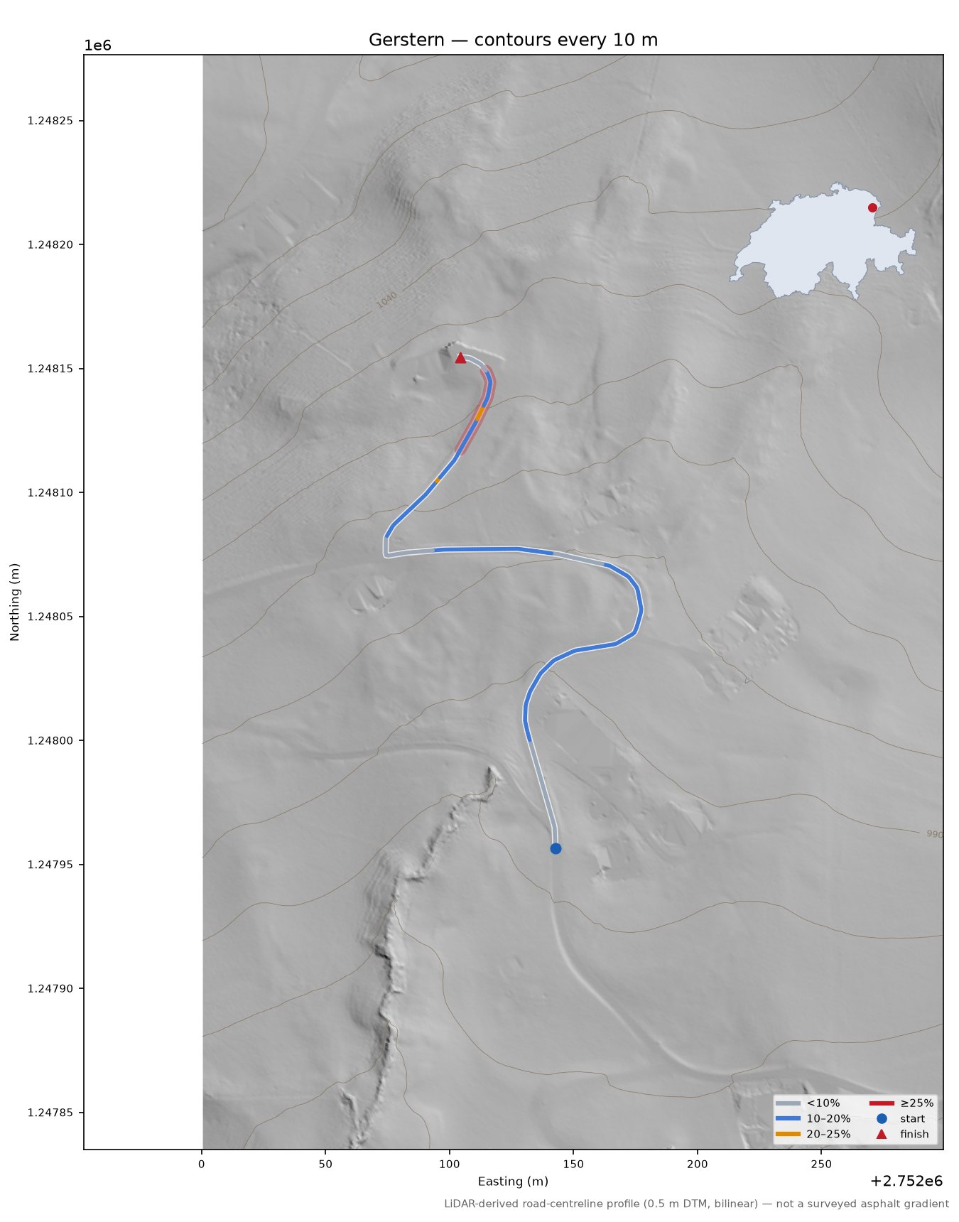 Gerstern LiDAR hillshade map with contours