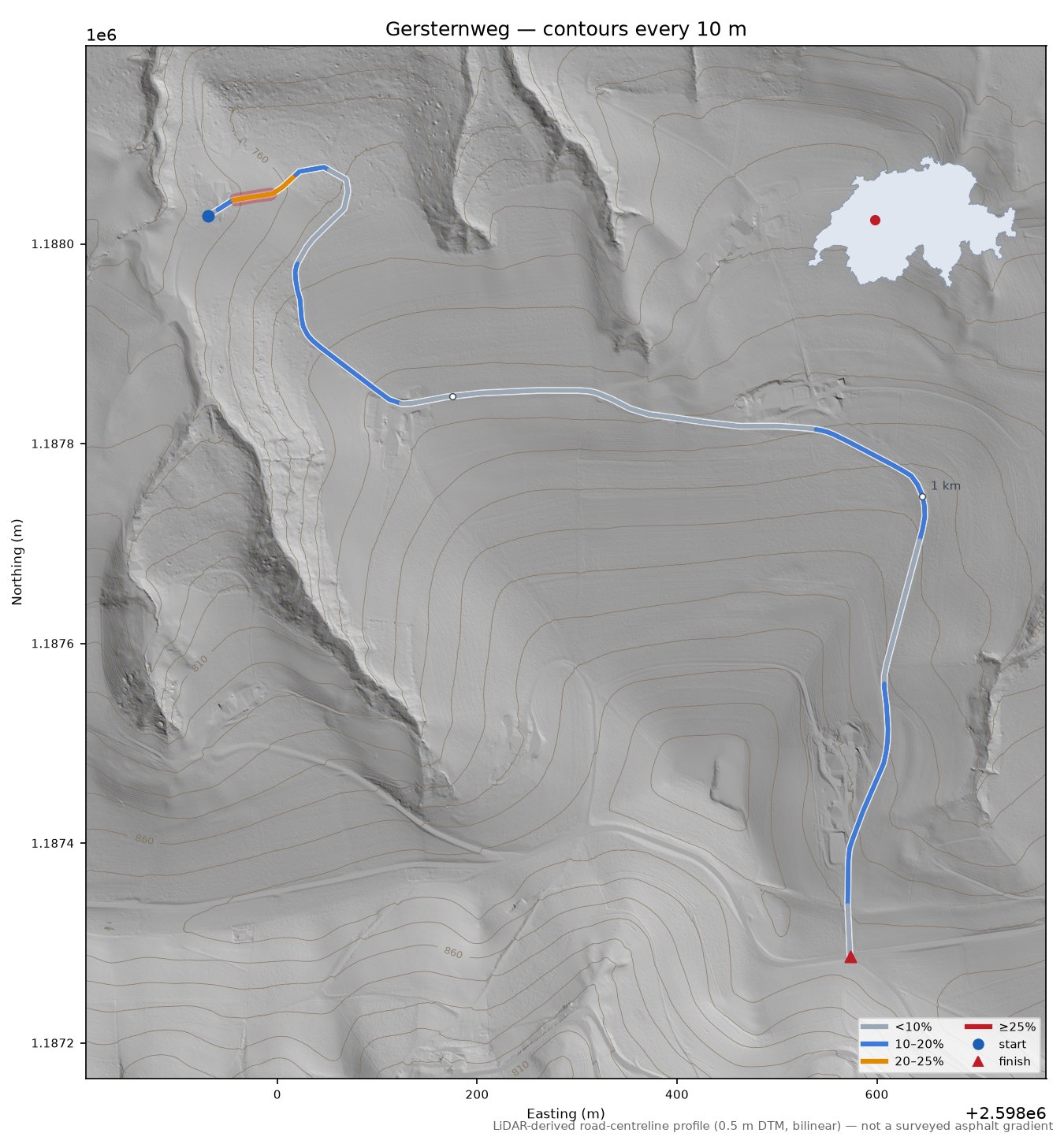 Gersternweg LiDAR hillshade map with contours