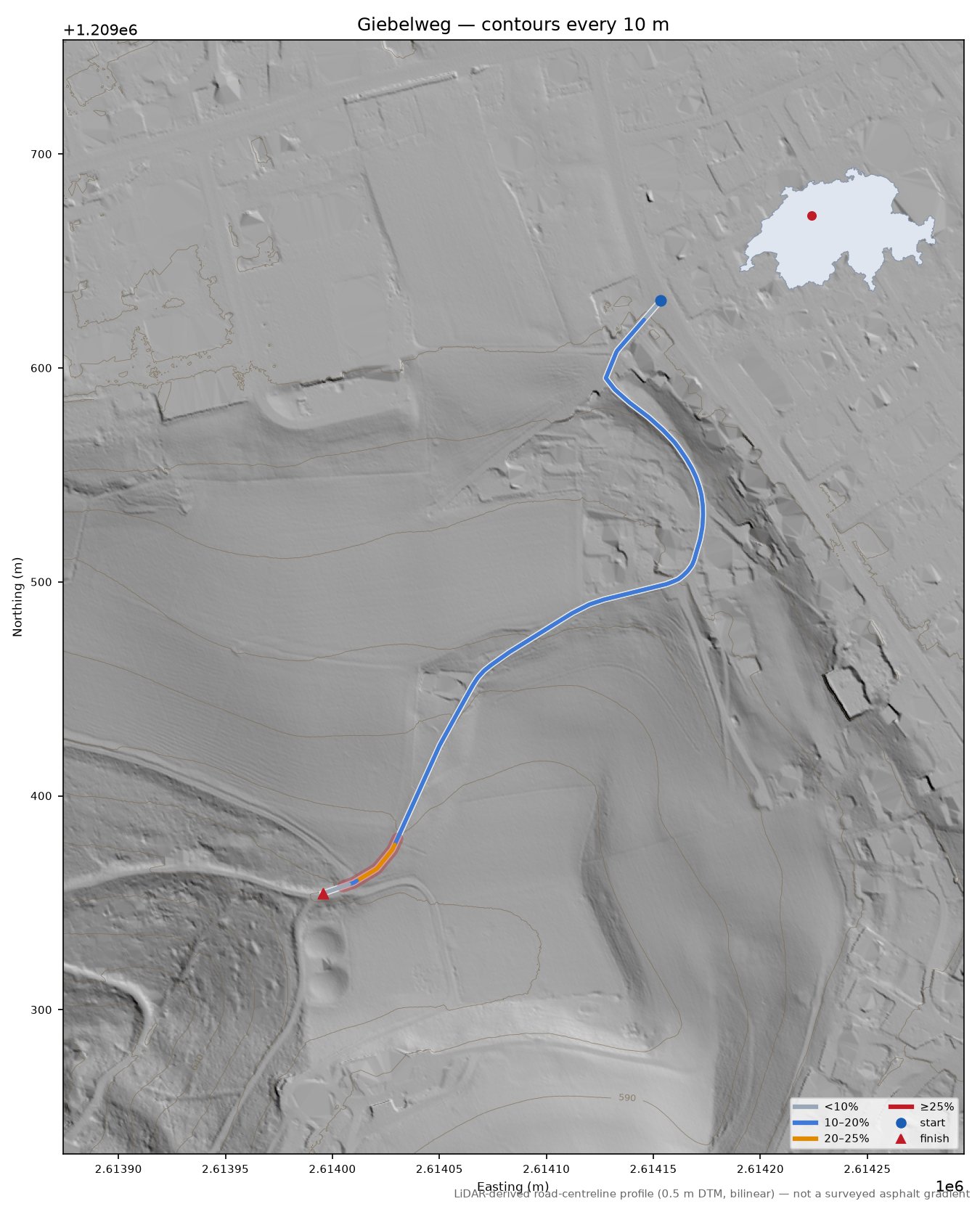 Giebelweg LiDAR hillshade map with contours