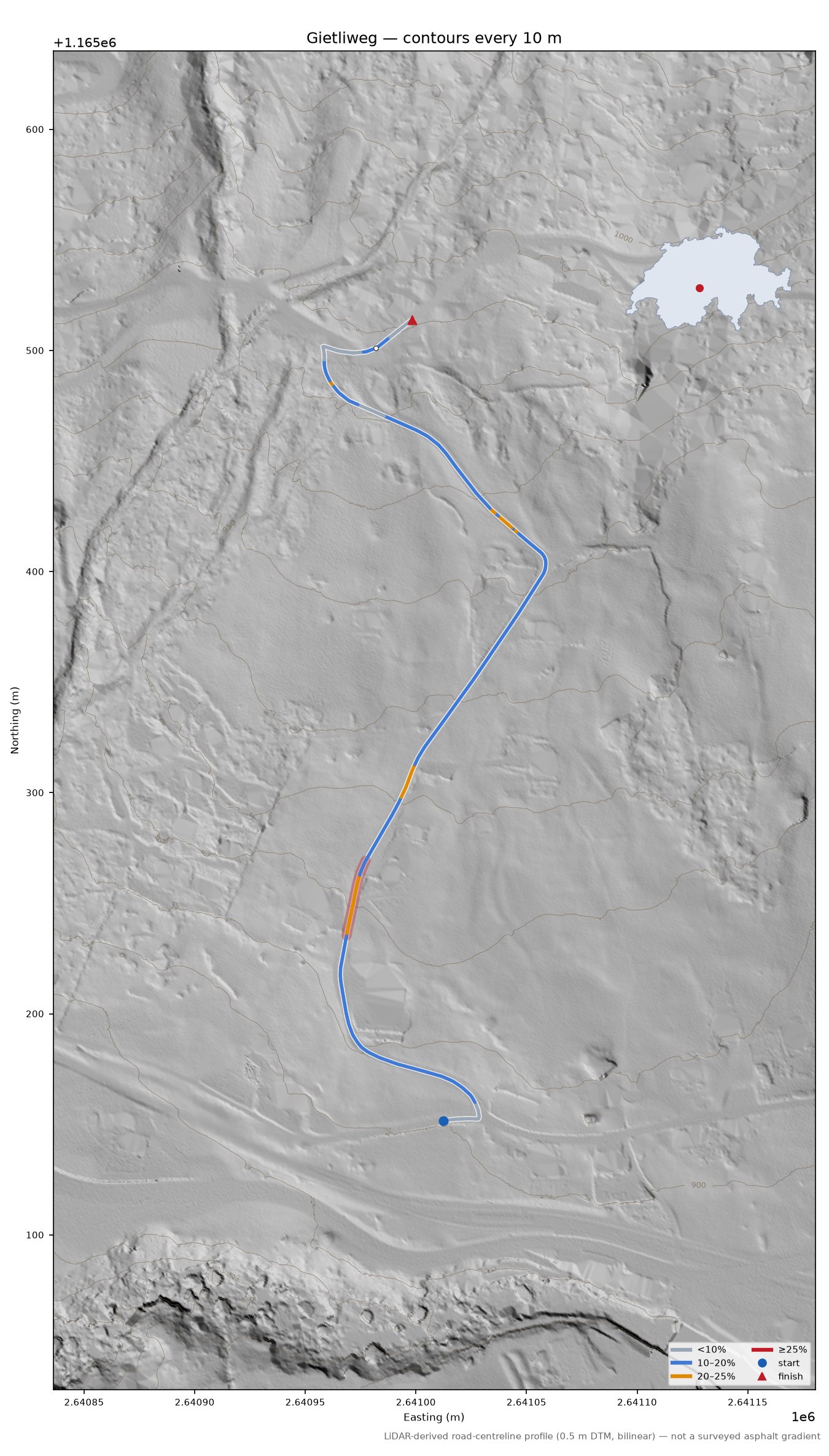 Gietliweg LiDAR hillshade map with contours