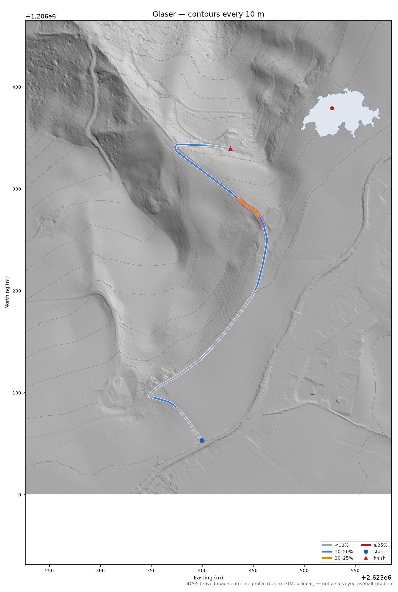 Glaser LiDAR hillshade map with contours