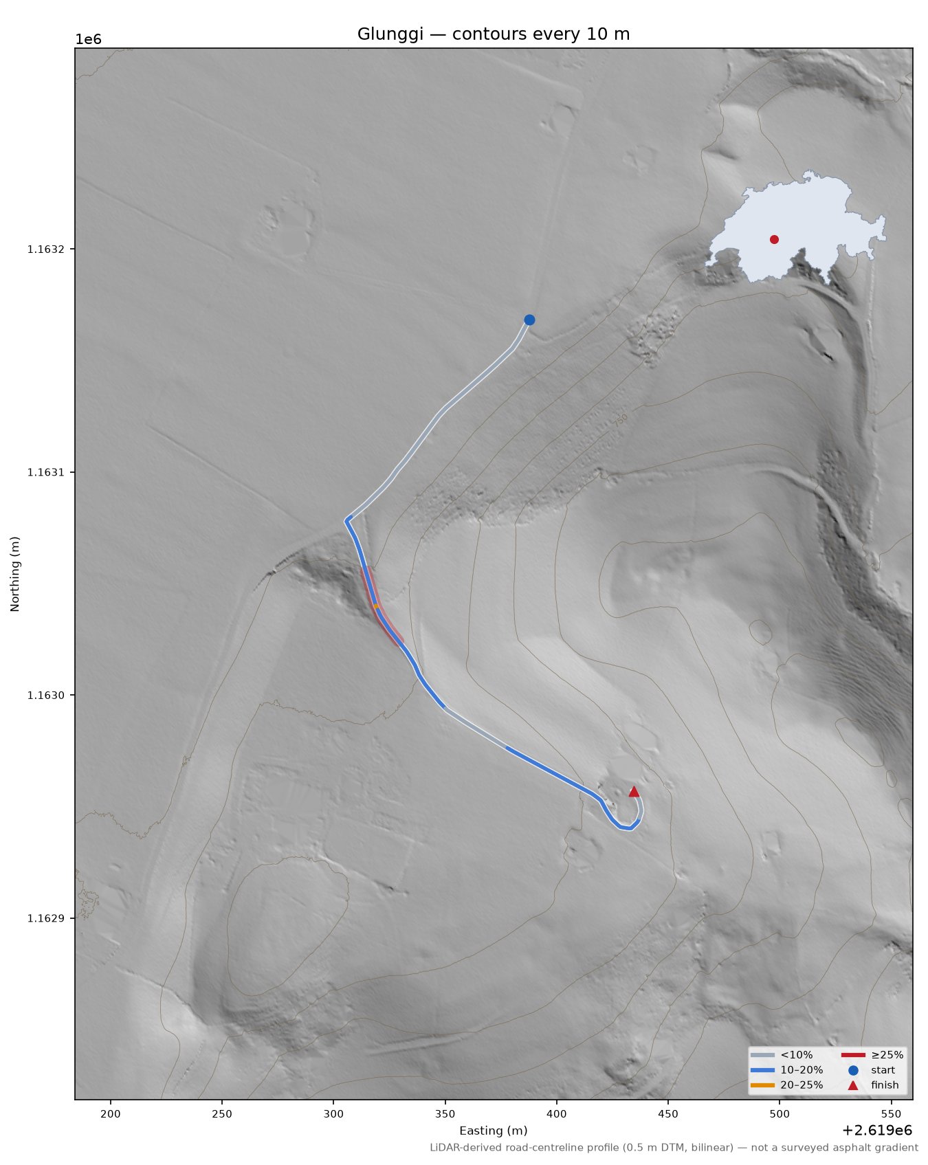 Glunggi LiDAR hillshade map with contours