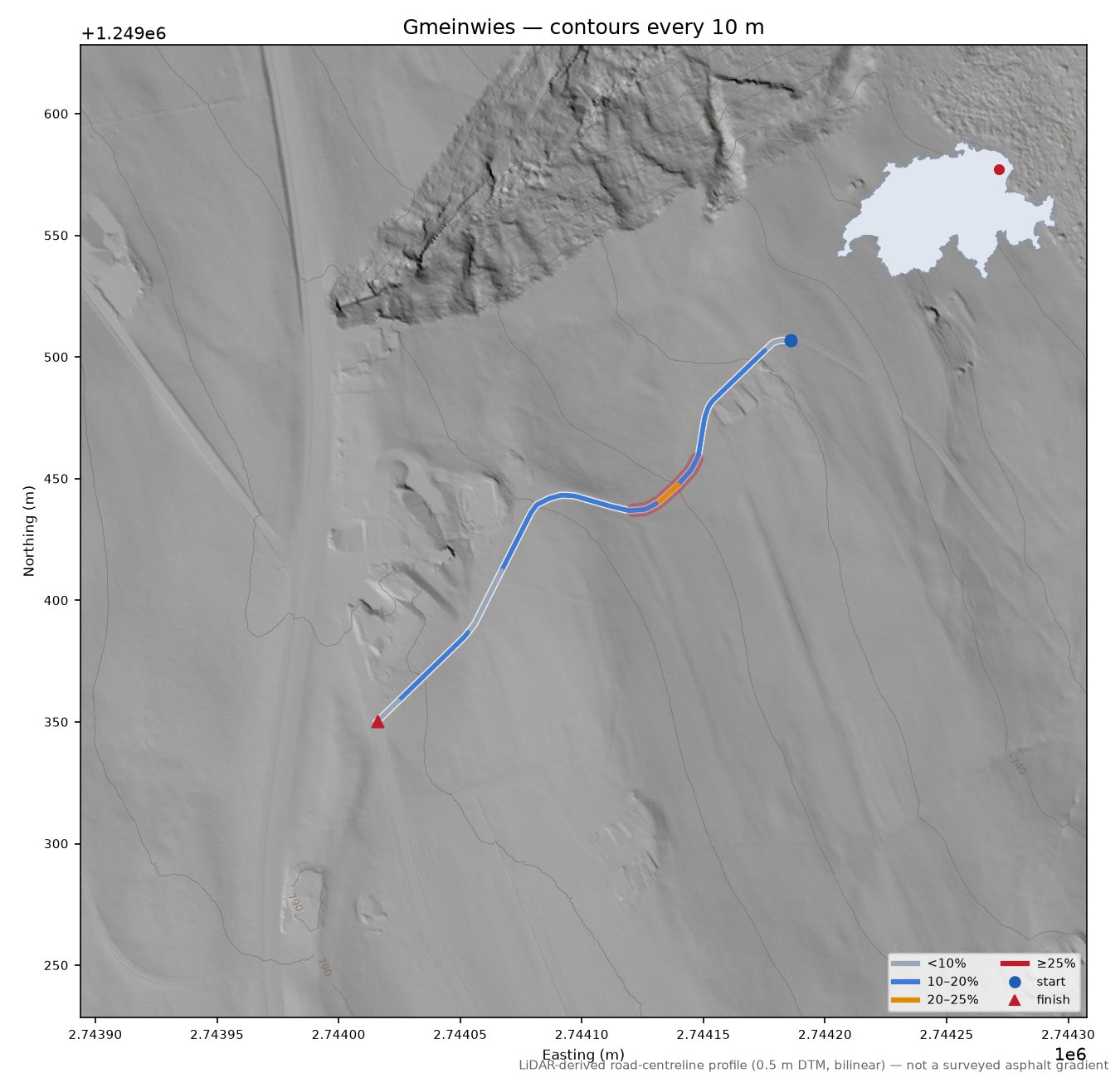 Gmeinwies LiDAR hillshade map with contours