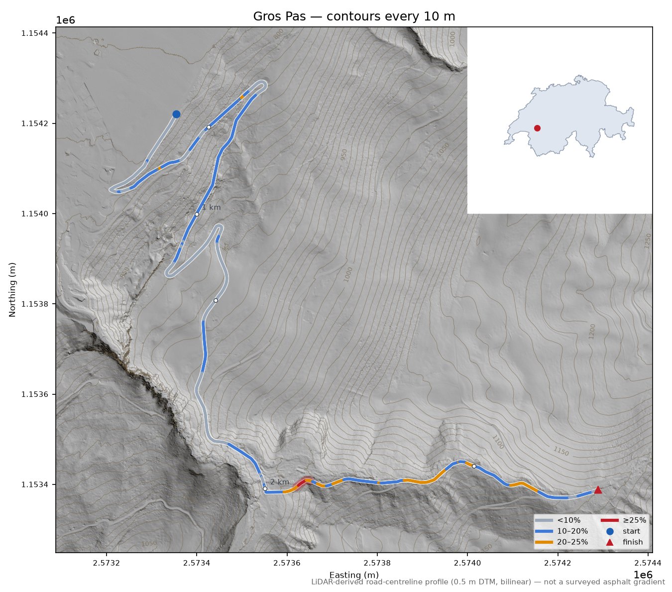 Gros Pas LiDAR hillshade map with contours