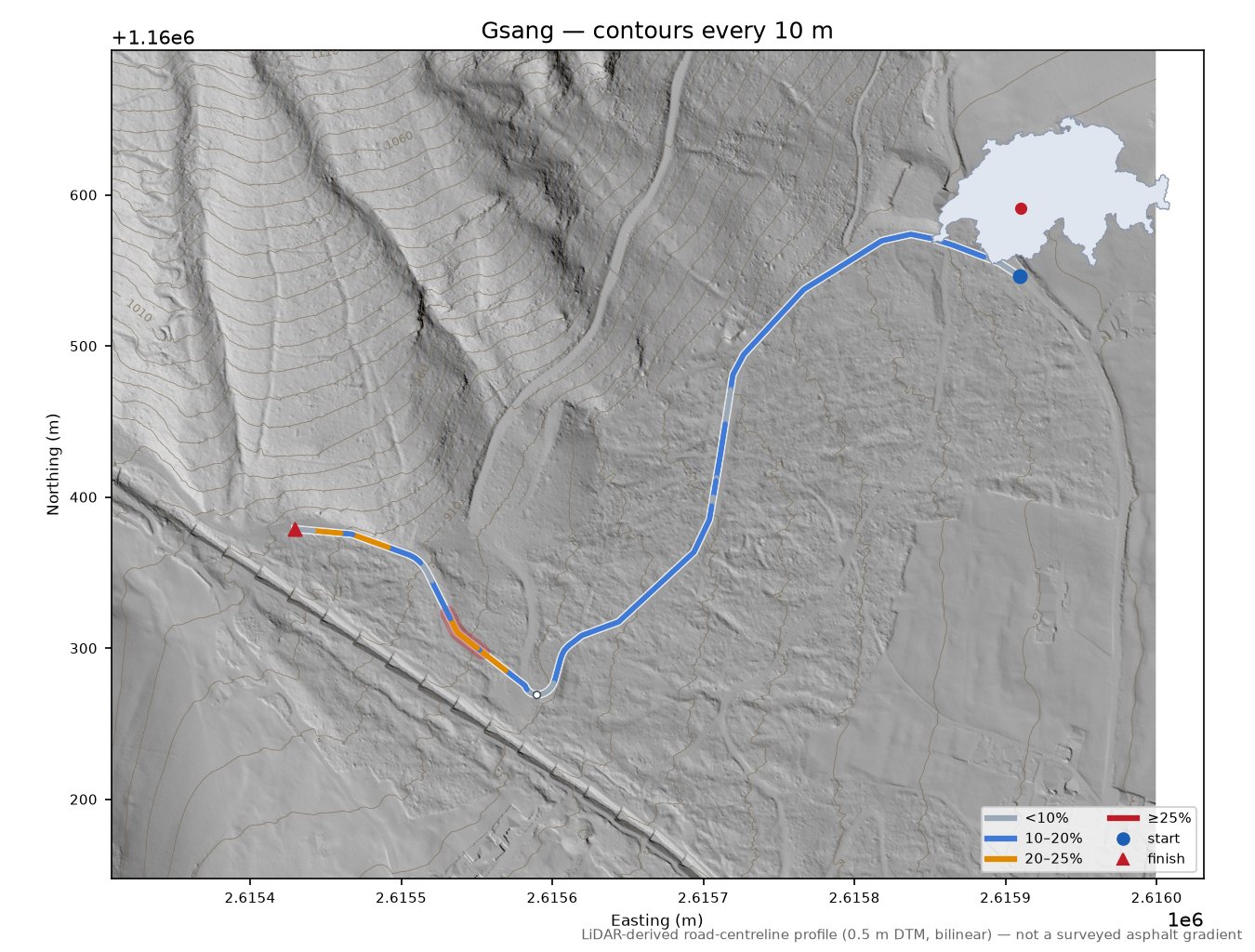 Gsang LiDAR hillshade map with contours