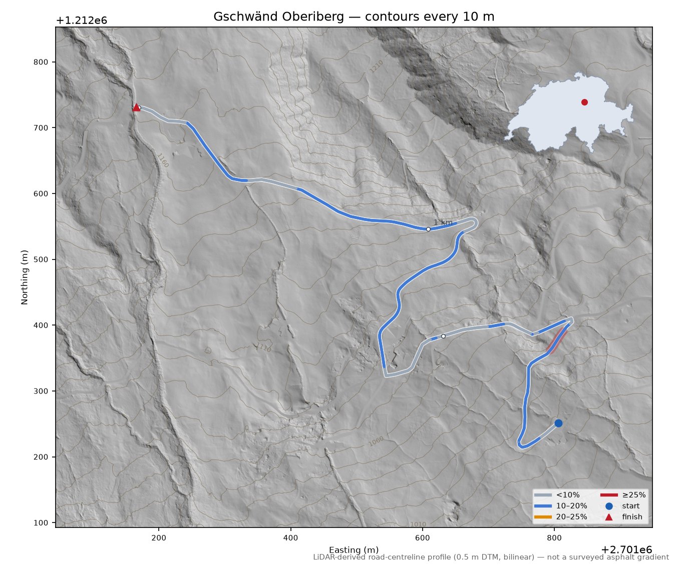 Gschwänd Oberiberg LiDAR hillshade map with contours