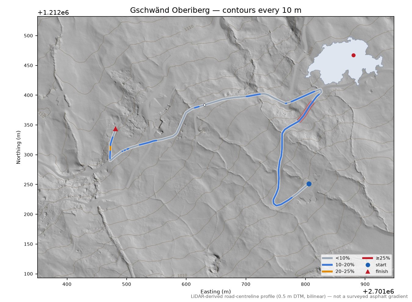 Gschwänd Oberiberg LiDAR hillshade map with contours