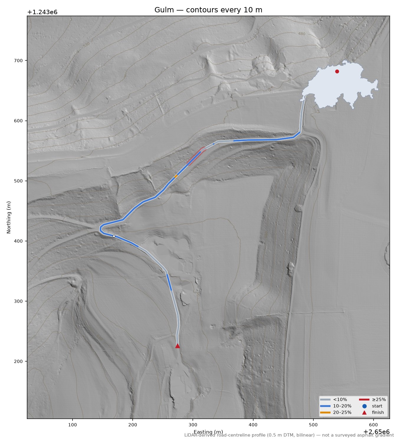 Gulm LiDAR hillshade map with contours
