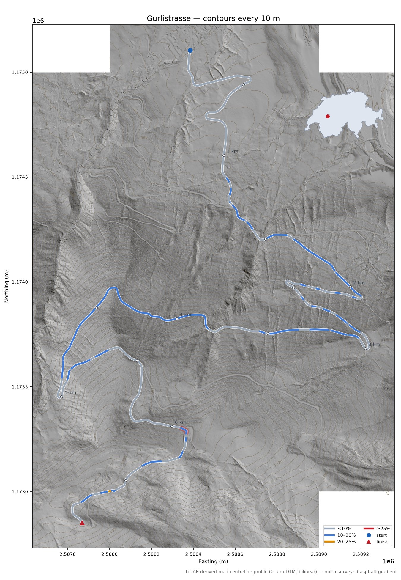 Gurlistrasse LiDAR hillshade map with contours