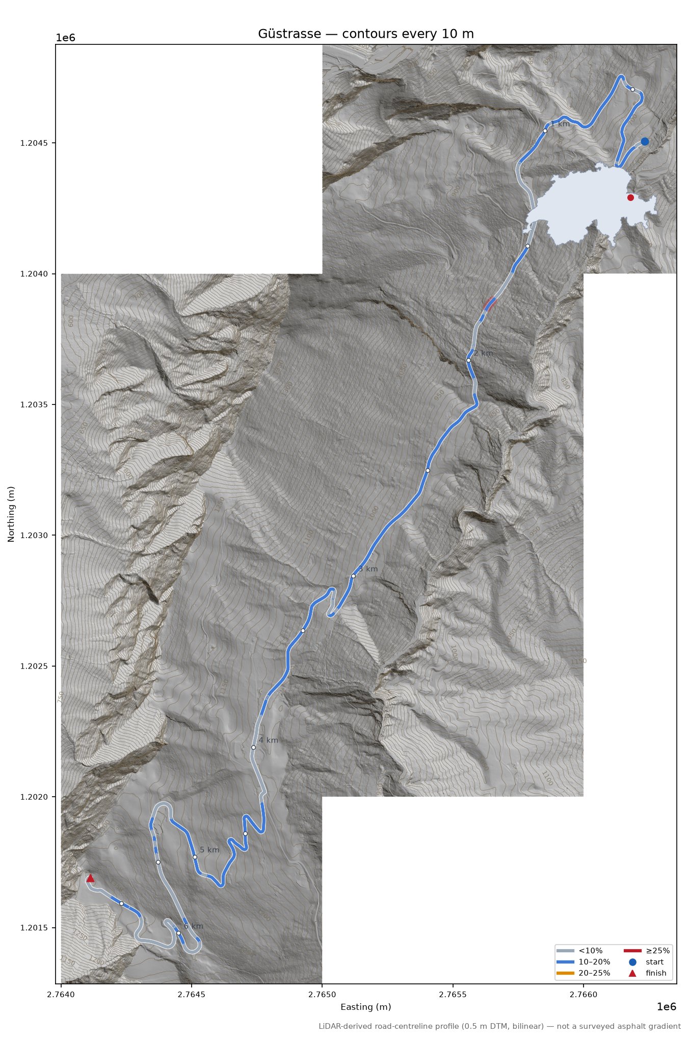 Güstrasse LiDAR hillshade map with contours