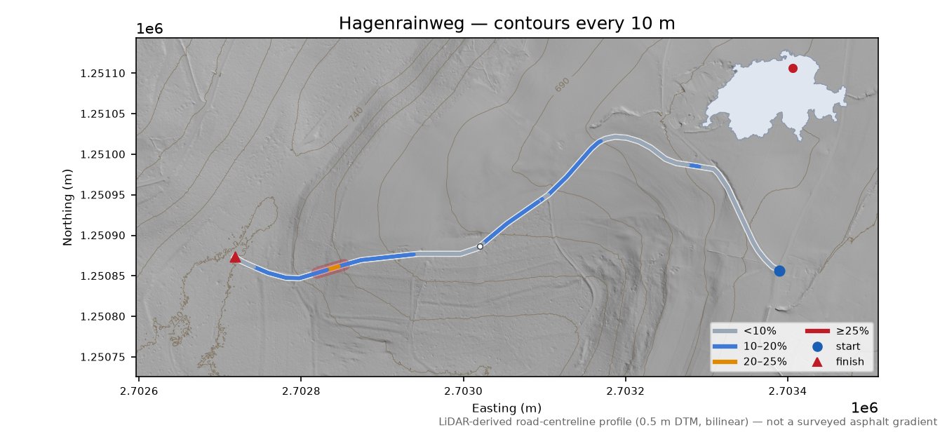 Hagenrainweg LiDAR hillshade map with contours