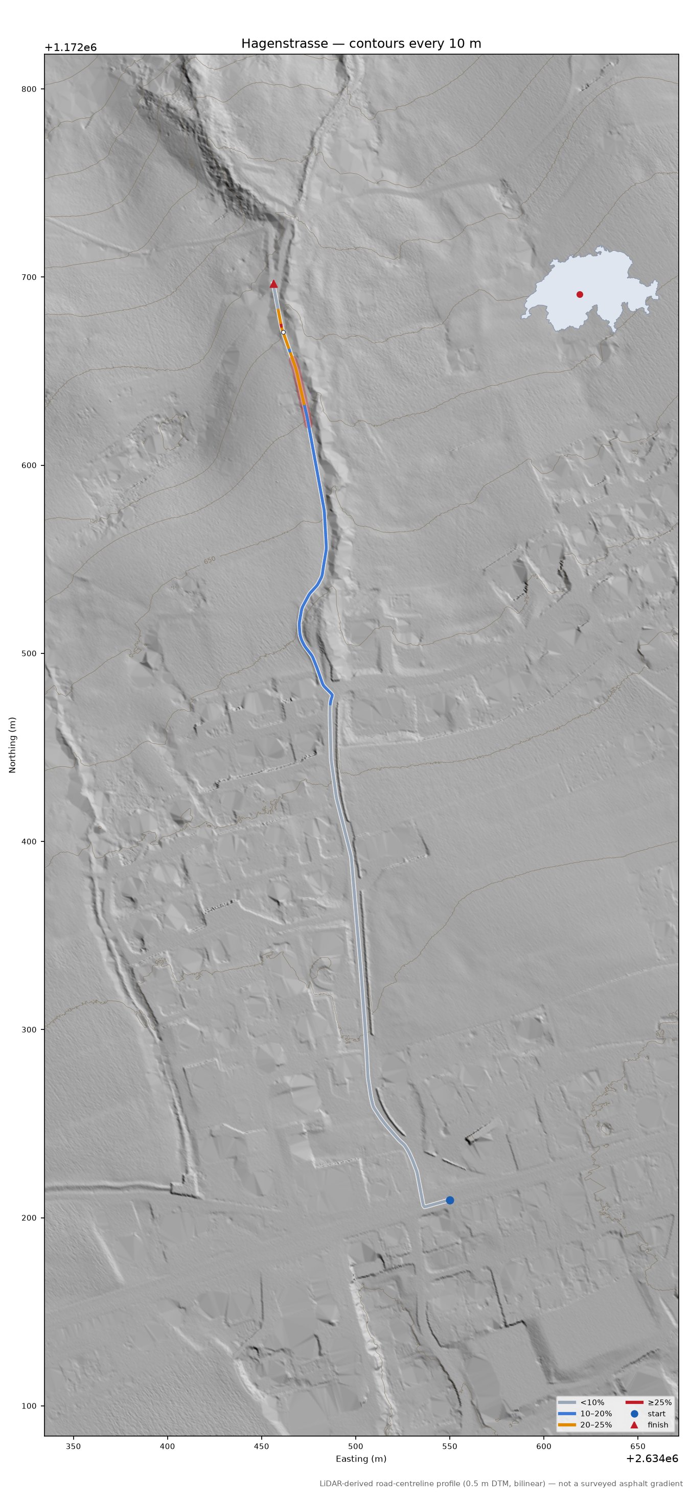 Hagenstrasse LiDAR hillshade map with contours