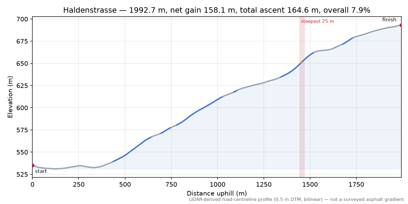 Haldenstrasse elevation profile