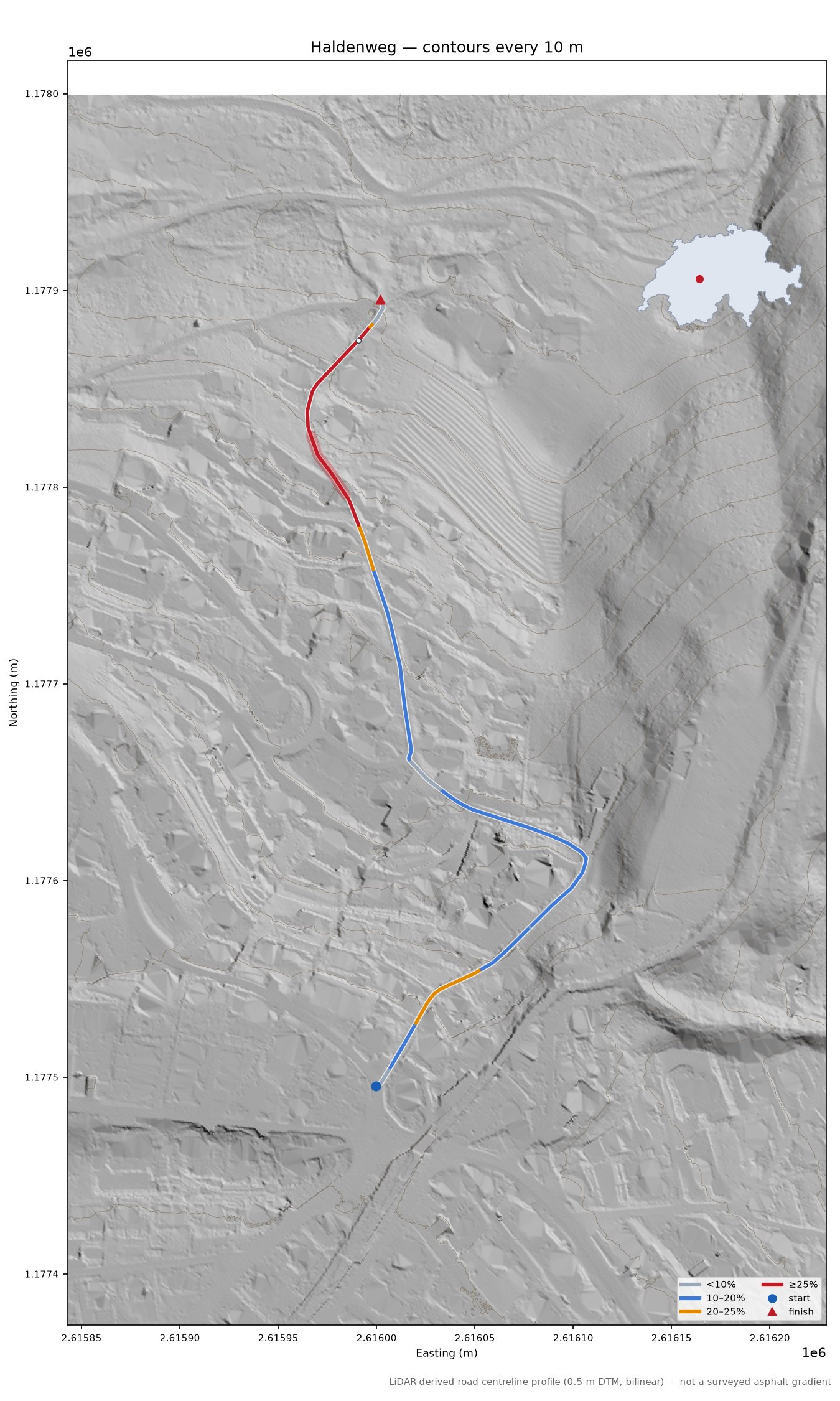 Haldenweg LiDAR hillshade map with contours