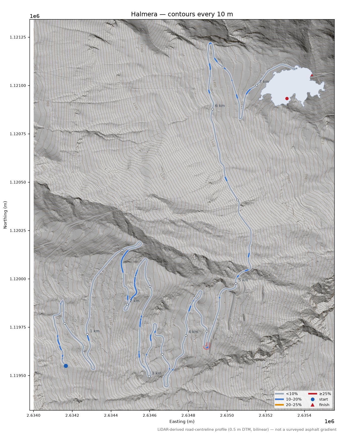 Halmera LiDAR hillshade map with contours