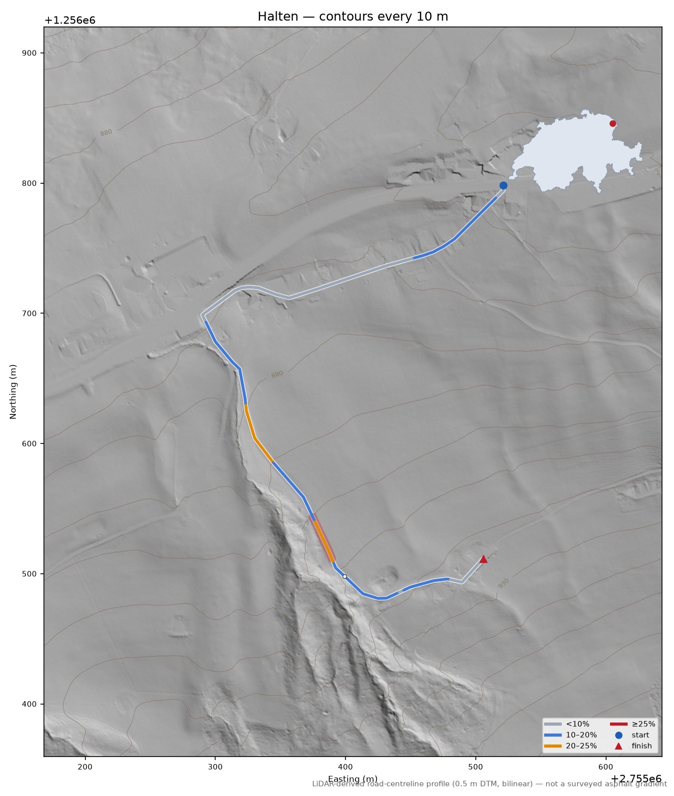 Halten LiDAR hillshade map with contours