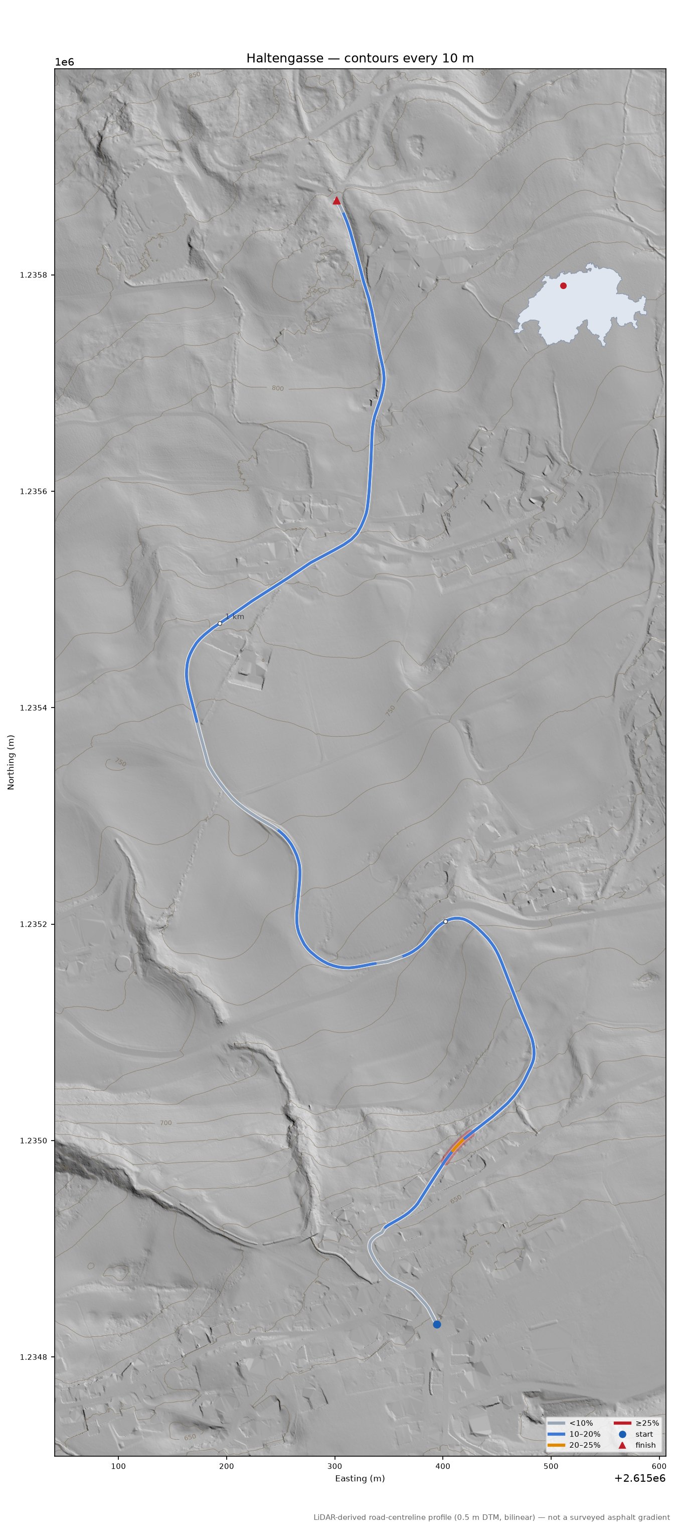 Haltengasse LiDAR hillshade map with contours