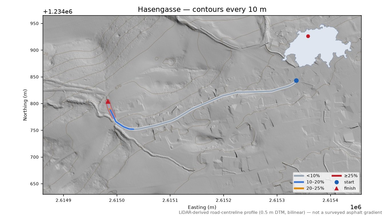 Hasengasse LiDAR hillshade map with contours