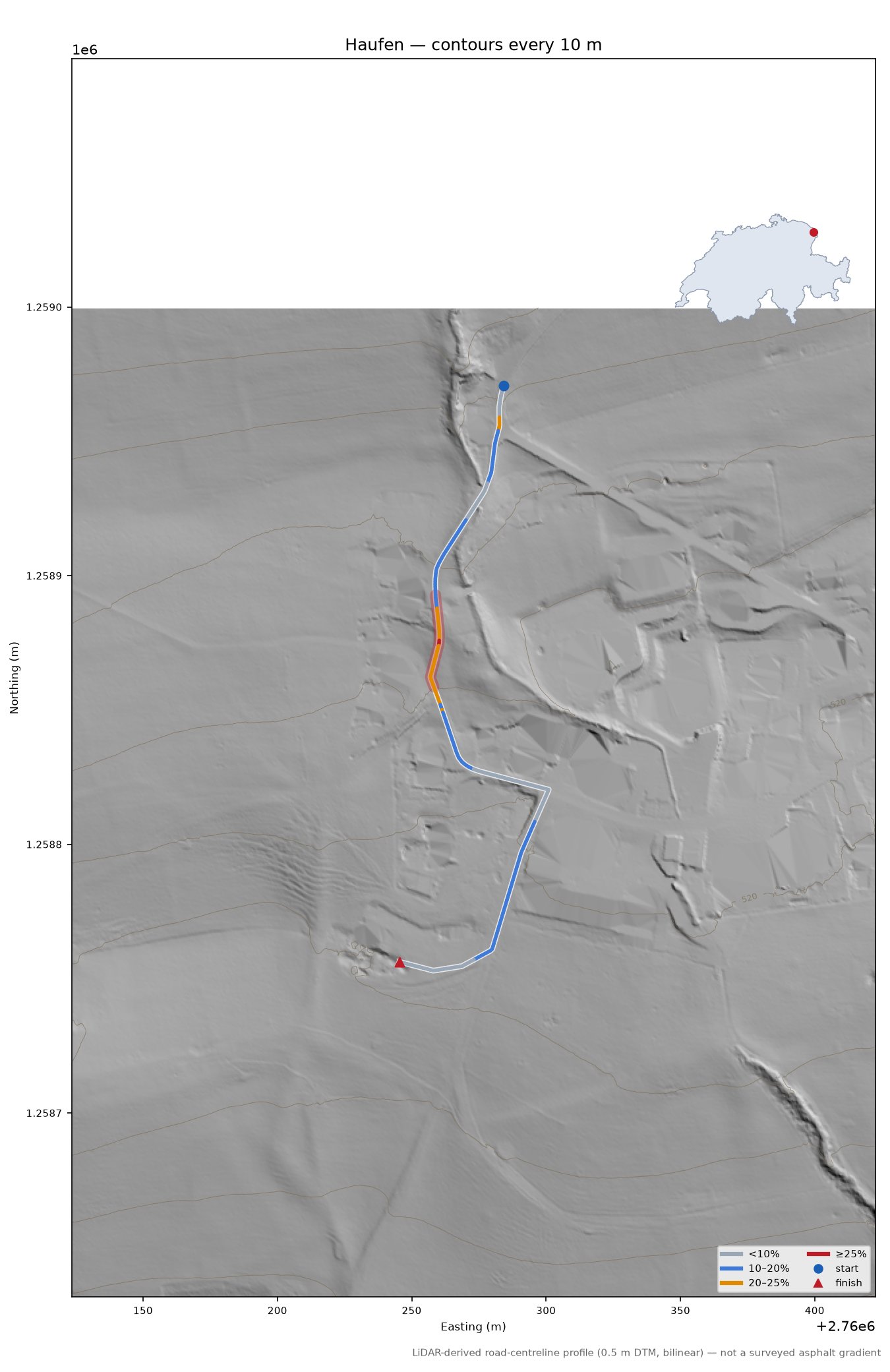 Haufen LiDAR hillshade map with contours