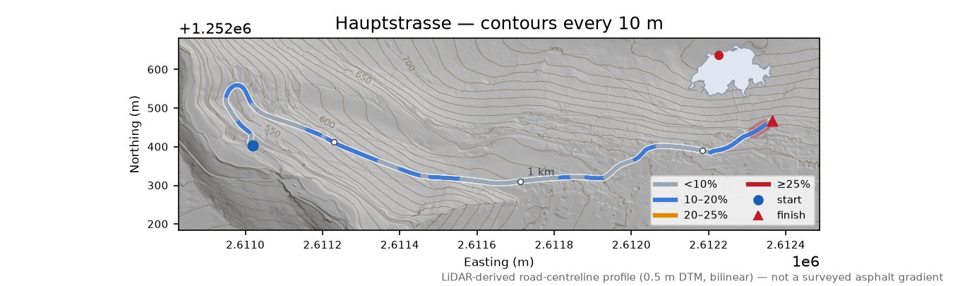 Hauptstrasse LiDAR hillshade map with contours