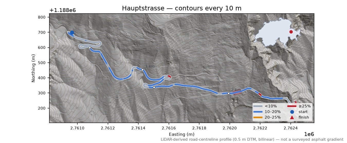 Hauptstrasse LiDAR hillshade map with contours