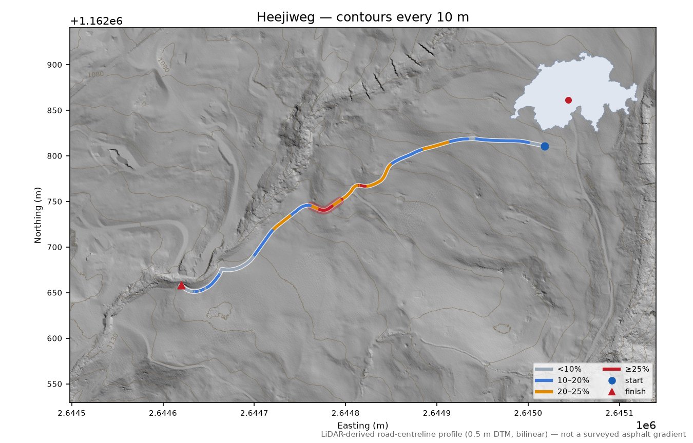 Heejiweg LiDAR hillshade map with contours