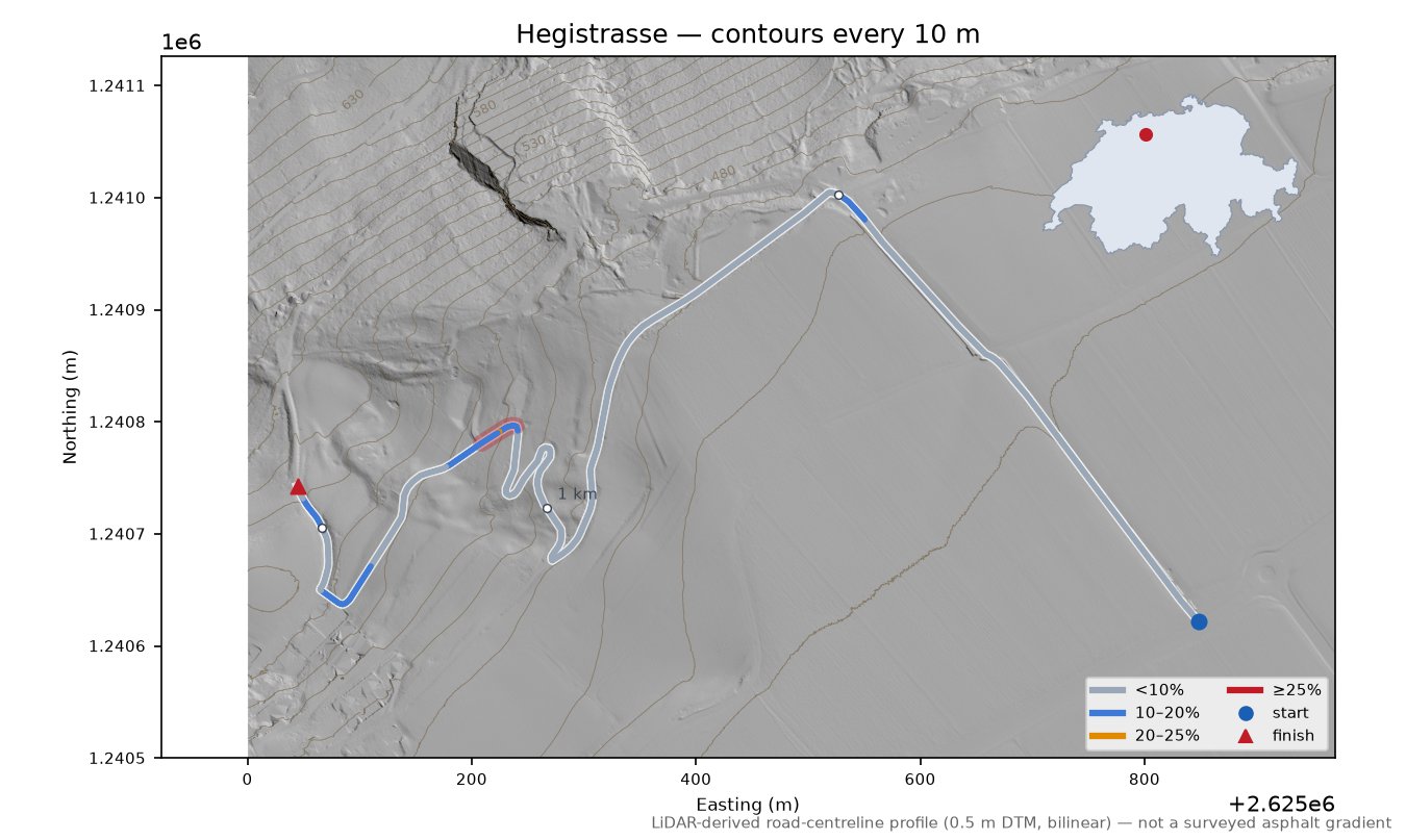 Hegistrasse LiDAR hillshade map with contours