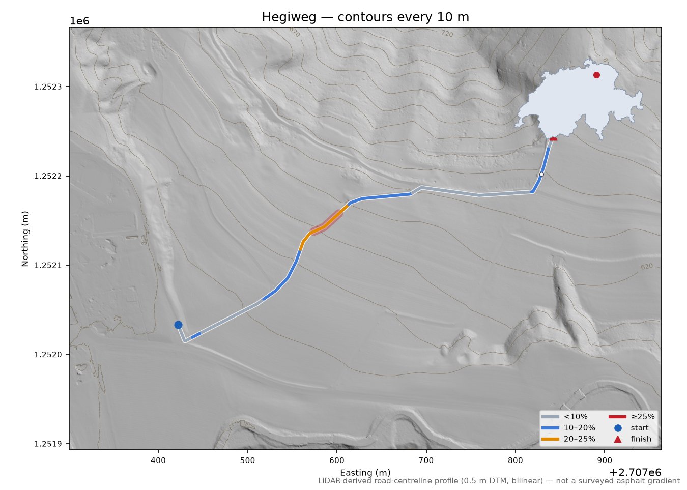 Hegiweg LiDAR hillshade map with contours